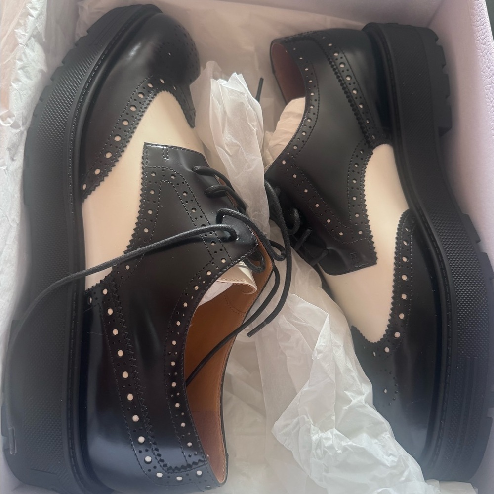 Dior Black and White Women's Brogue Oxfords Shoes - Picture 6 of 9